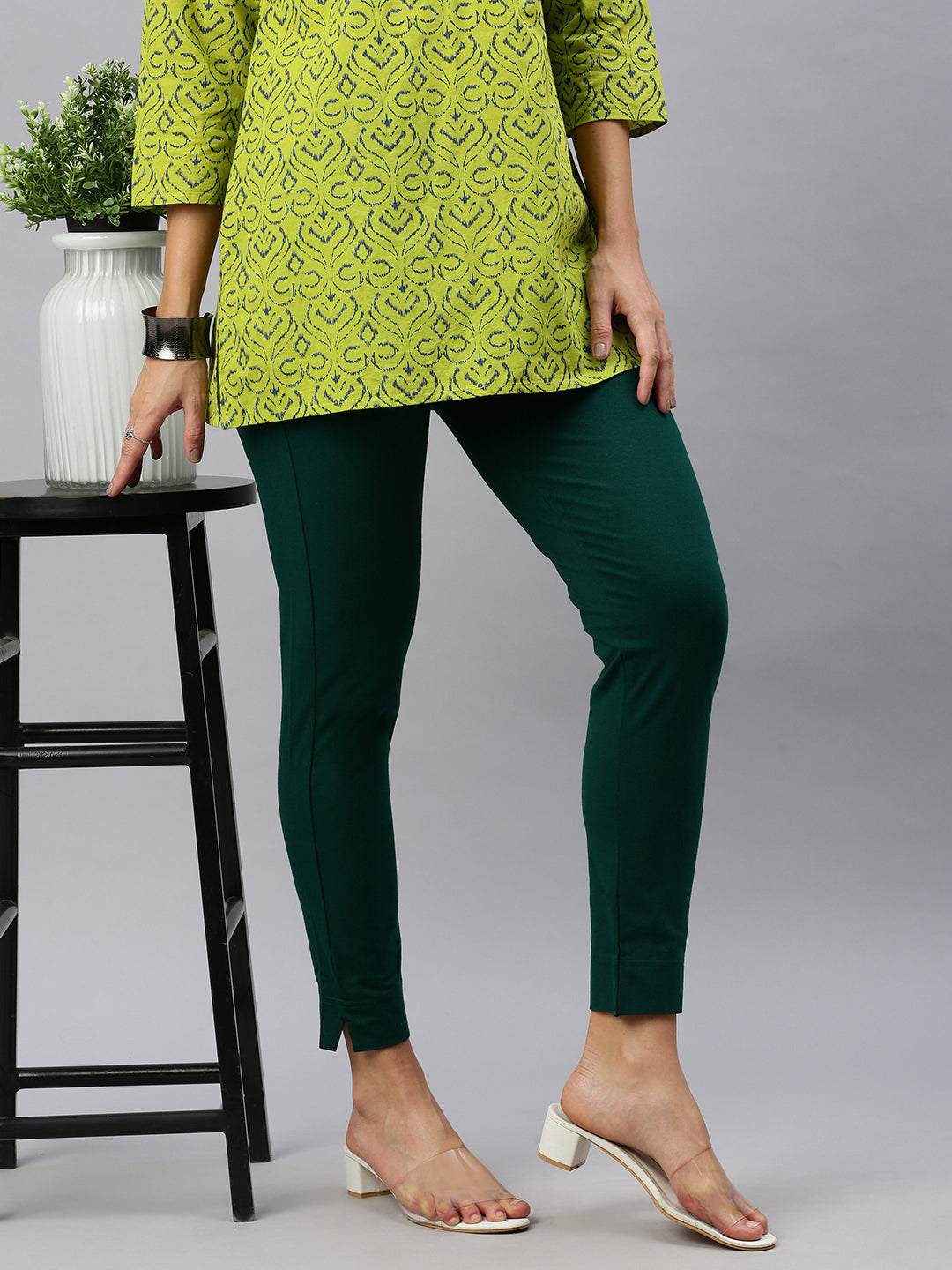 Prisma | Knitted Kurti Pant - Bottle Green Fashion Wears
