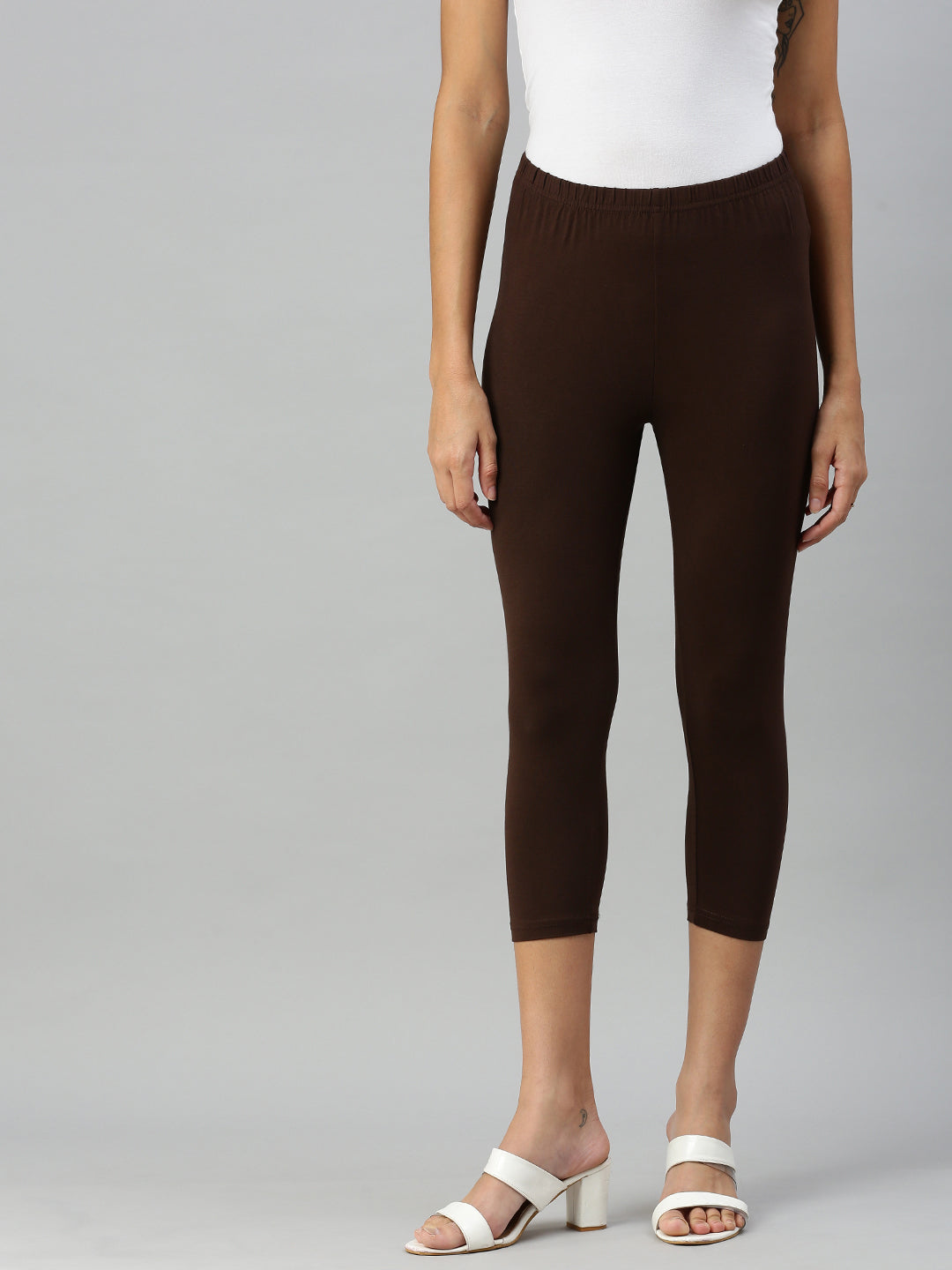 Women's Polyester Capri Leggings, Brown, One Size, 1 Piece
