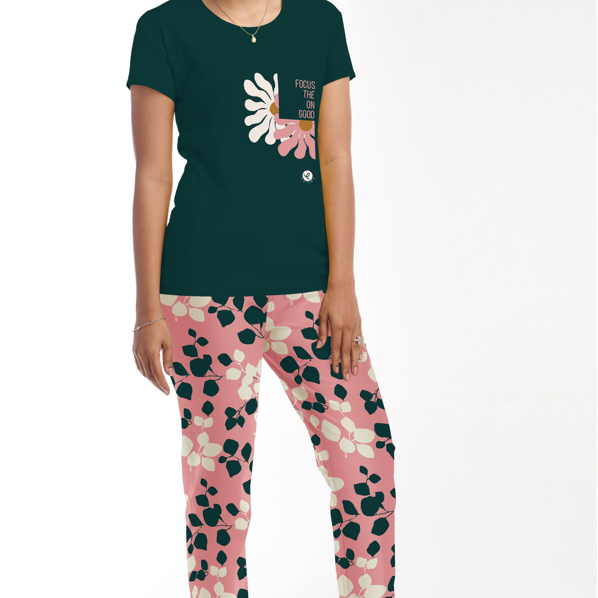 Loungewear Print-Teal Green-Pink