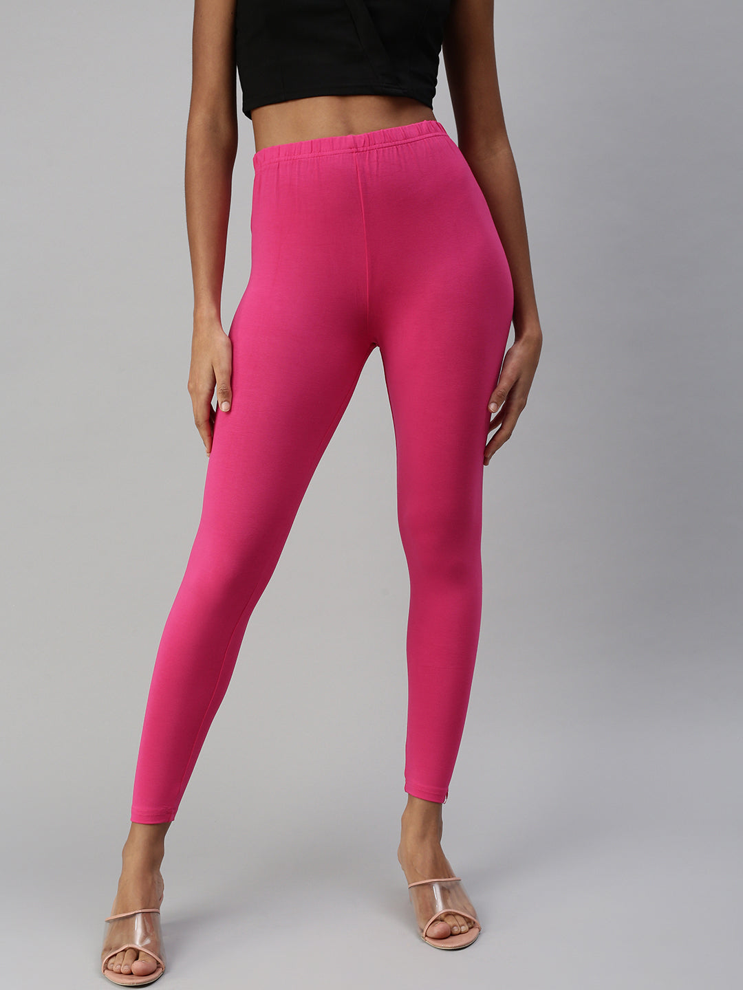 SALE Hot Neon Pink Stretch Cotton Leggings 
