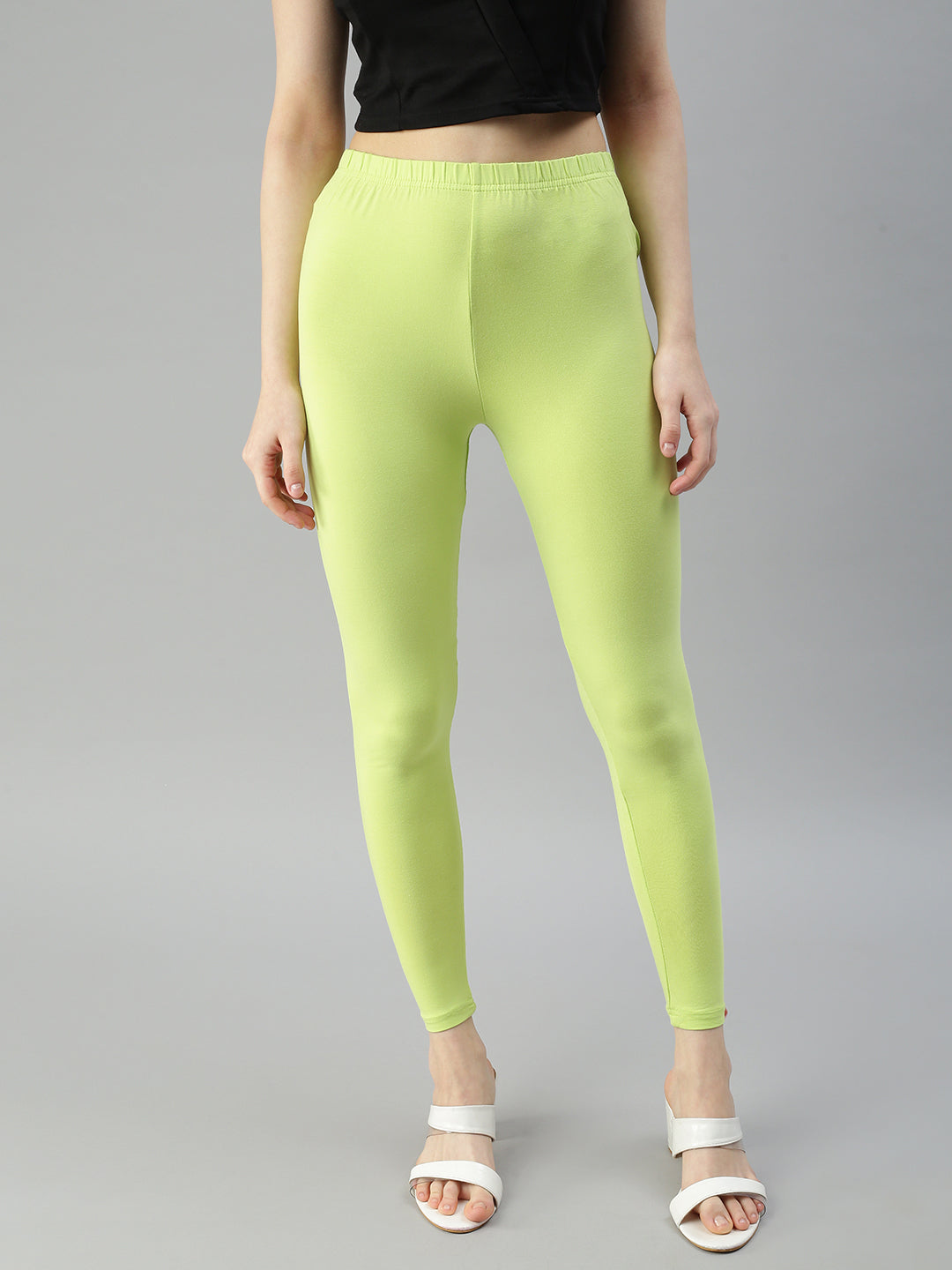 Prisma's Lime Green Ankle Leggings for Women - Comfortable & Stylish