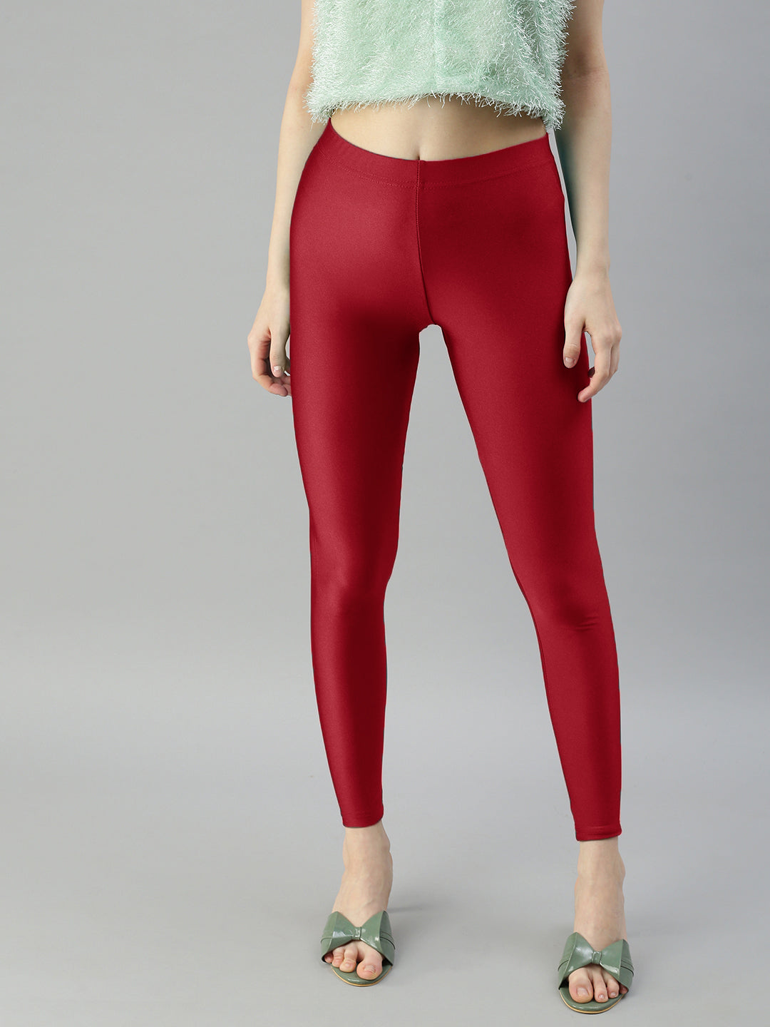 High Waist Red Hosiery Skin Fit Ankle Leggings, Casual Wear at Rs