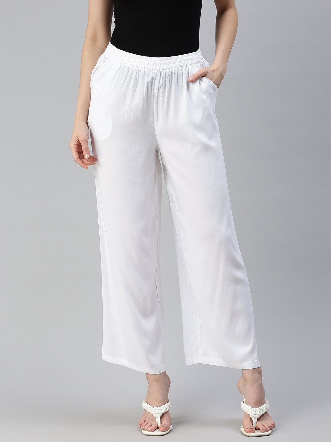 cotton pent plazo Regular Fit Women White Trousers - Buy cotton pent plazo  Regular Fit Women White Trousers Online at Best Prices in India