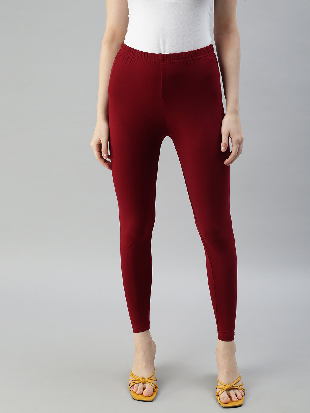Pranjal Premium 4 way Stretchable Ankle Length Leggings, Stretch Fit, Maroon
