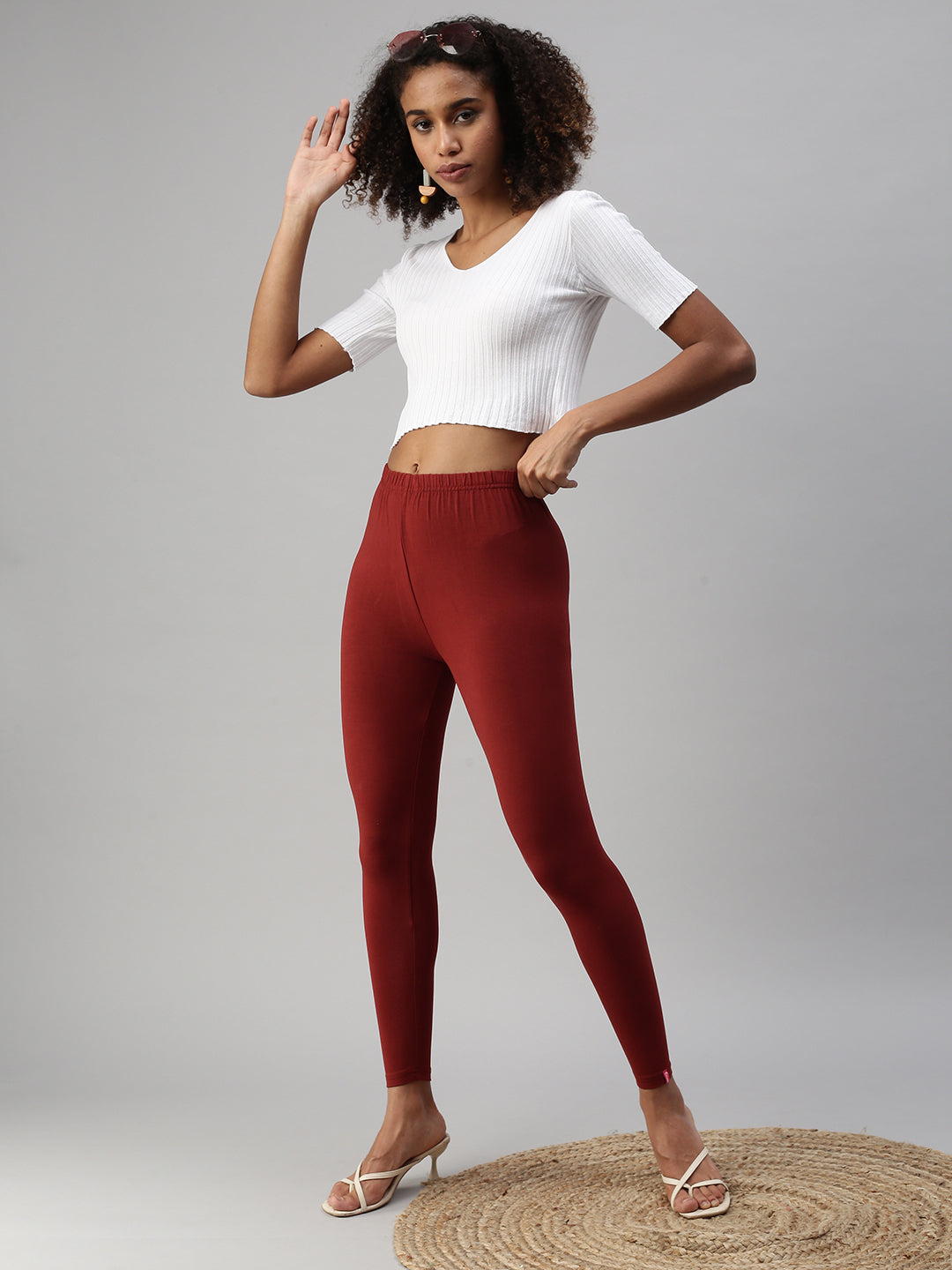 Prisma | Ankle Leggings-Cherry Brown Leggings