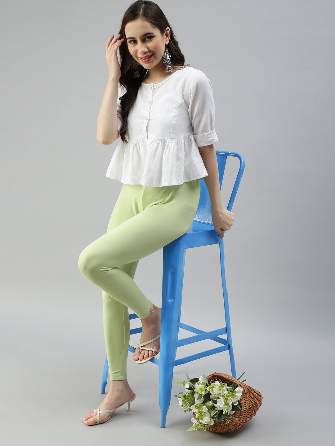 Prisma | Ankle Leggings-Tea Green Leggings