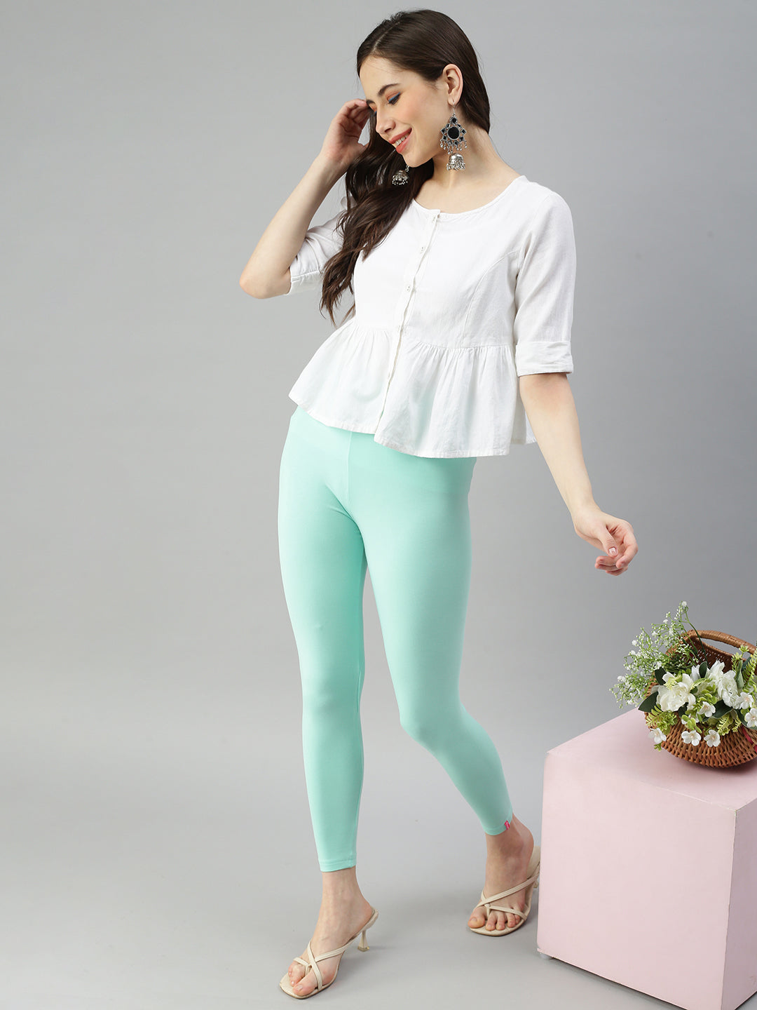 Prisma | Ankle Leggings-Ice Green Leggings