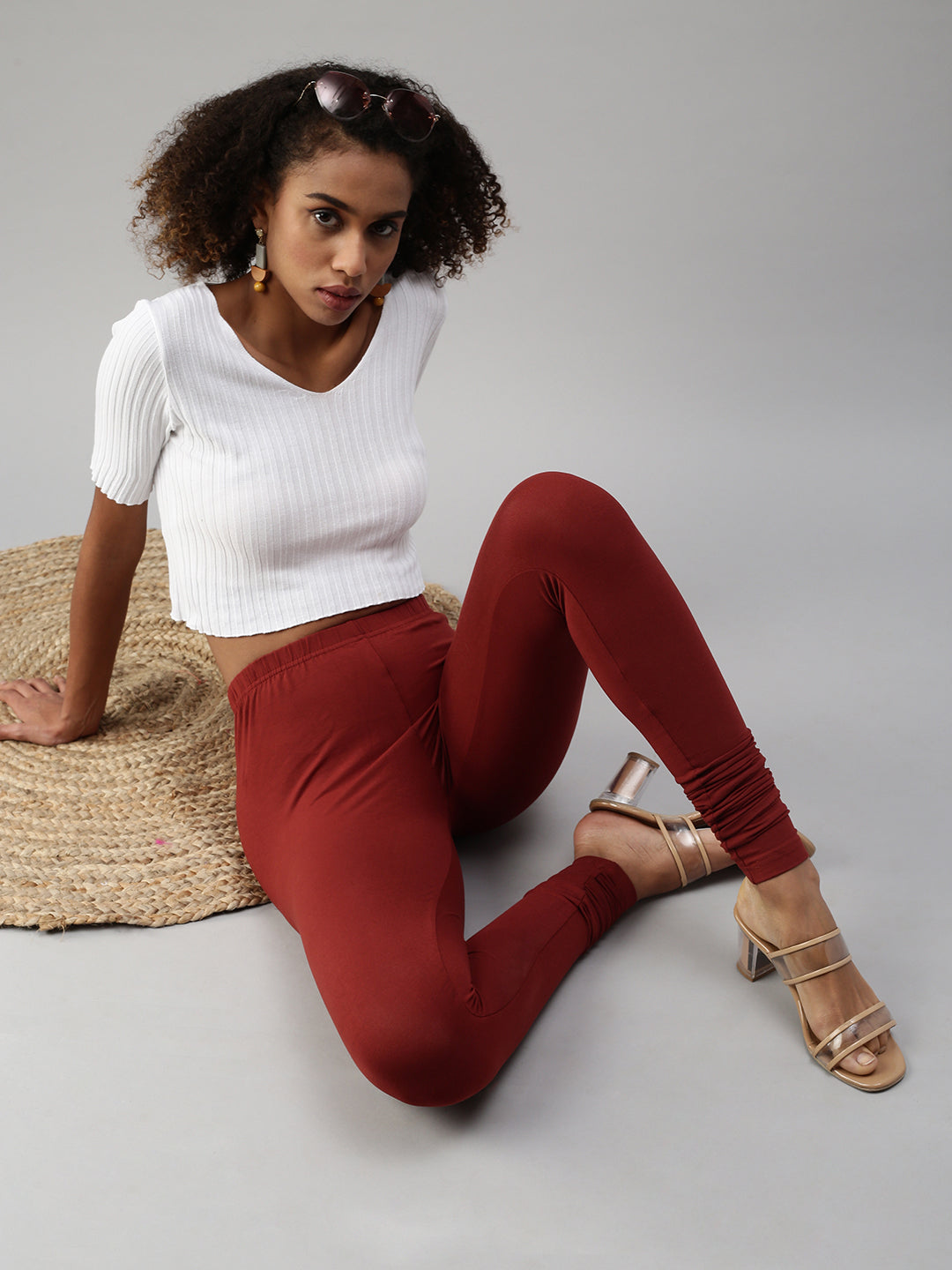 Prisma | Churidar Leggings-Cherry Brown Leggings