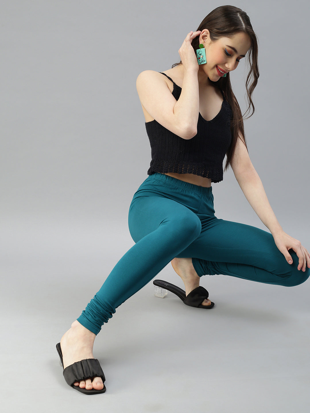 Prisma | Churidar Leggings-Peacock Green Leggings