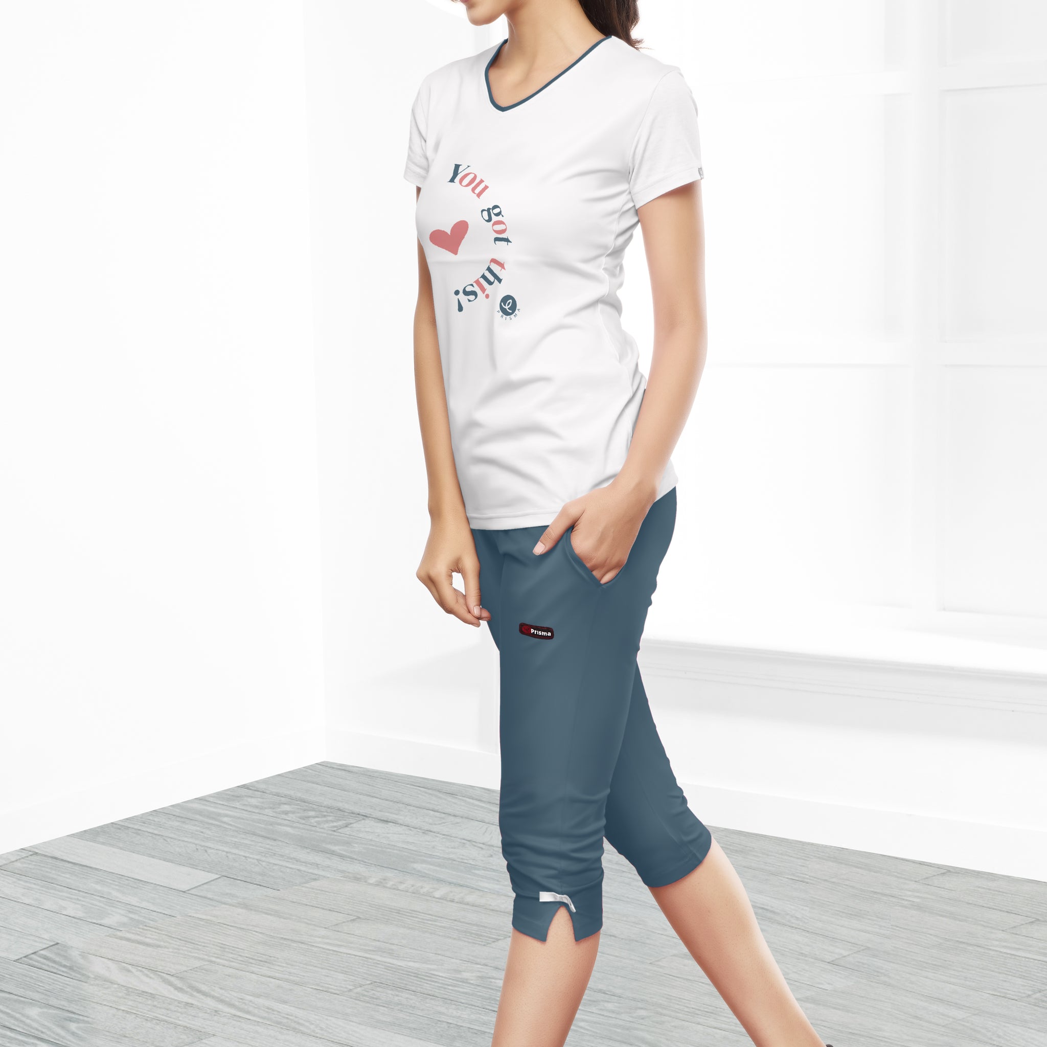 Loungewear Capri-Off White-Fad Blue