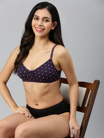 Tee Fit ( Moulded Concealed Kurthi / T-Shirt Bra) Polka Dots-Mulberry
