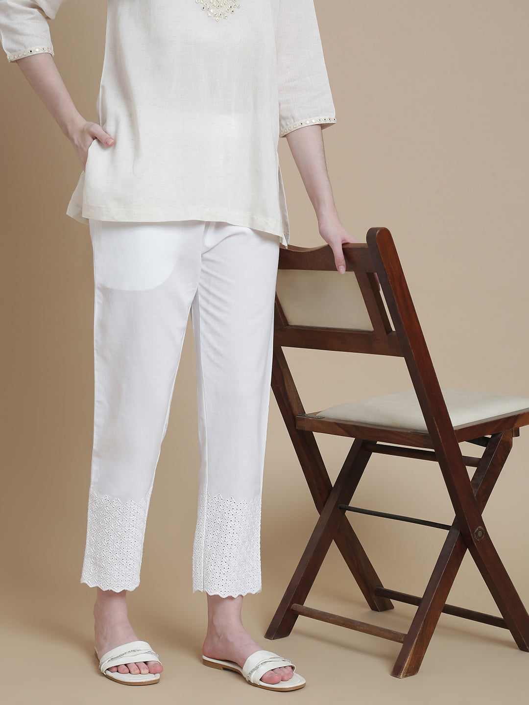 Prisma | Schiffli Pant - White Design 3 Fashion Wears