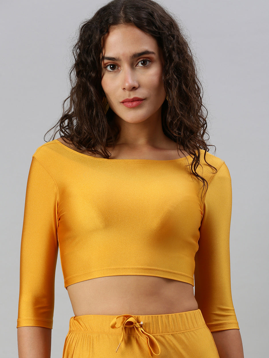 Butter Yellow Queen Anne Front Closure Elbow Sleeves Blouse Raw Silk Blouse