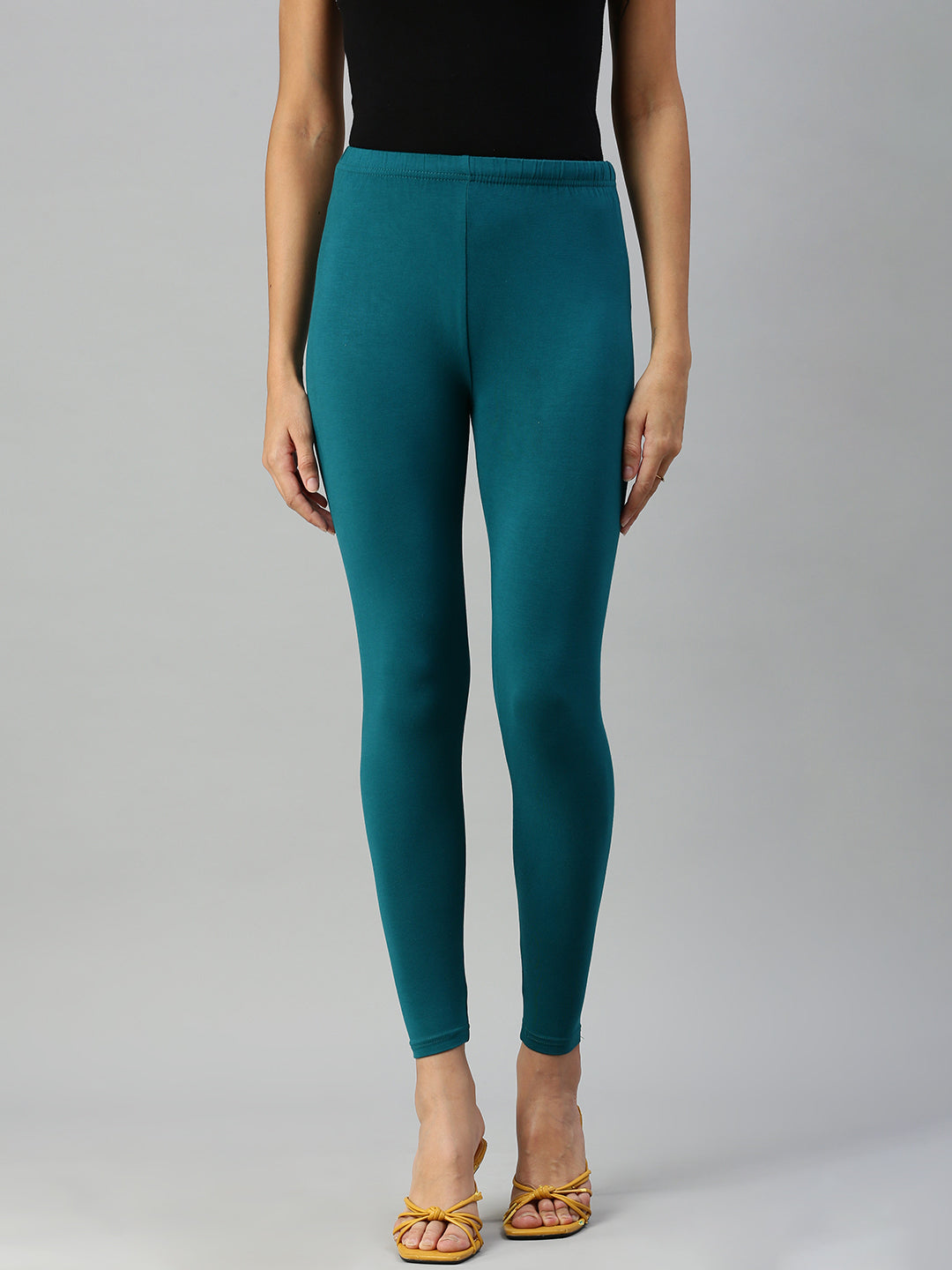 Aqua Green color yoke stitched cotton lycra leggings-LGP09