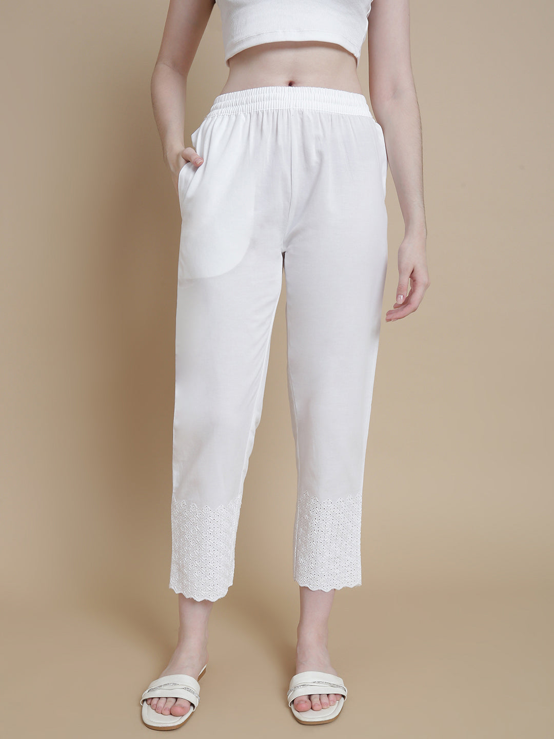 Prisma | Schiffli Pant - White Design 3 Fashion Wears