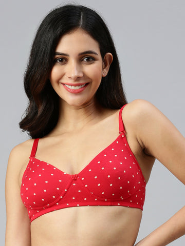 Tee Fit ( Moulded Concealed Kurthi / T-Shirt Bra) Polka Dots-Apple Red
