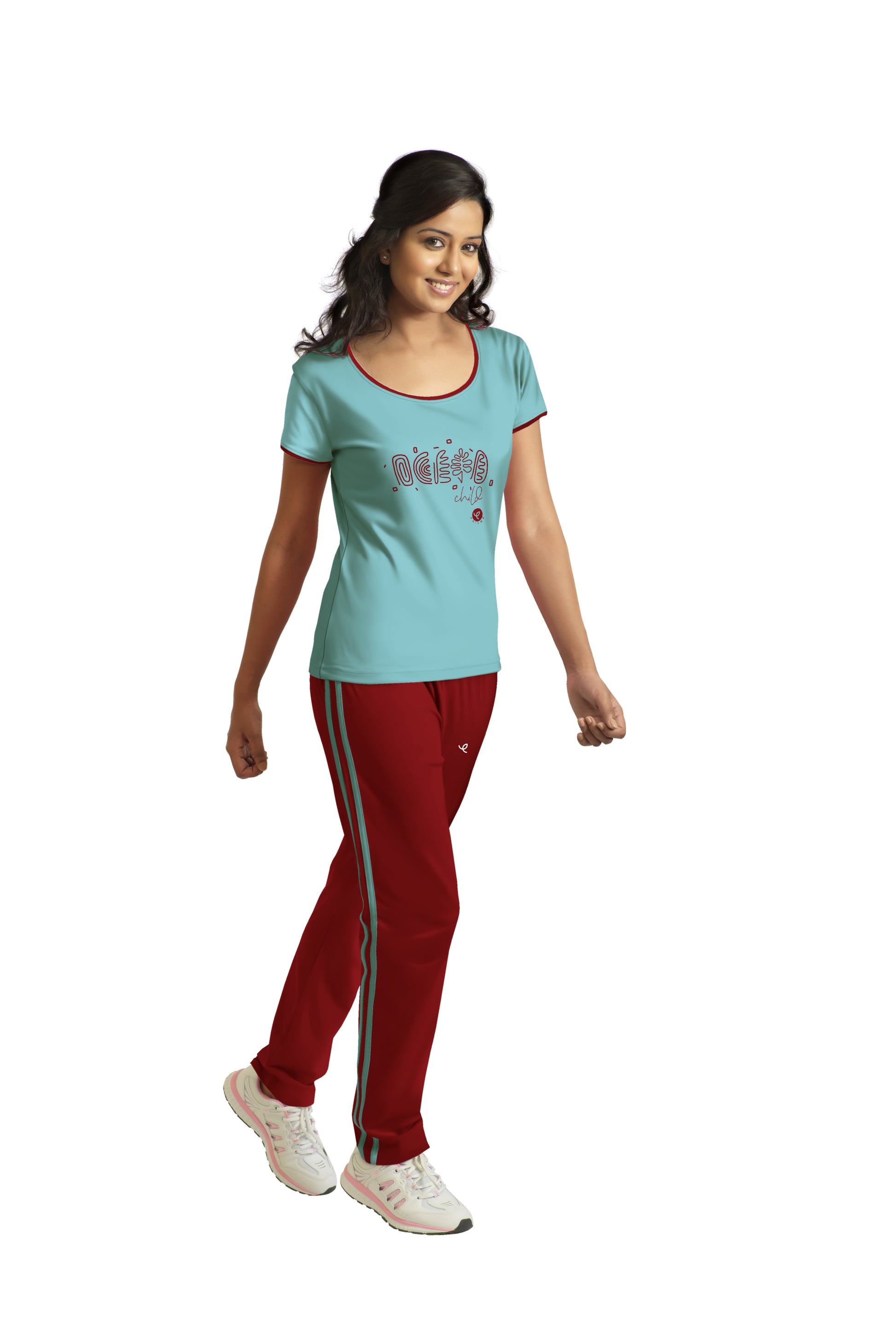 Comfy Loungewear Set in Sky Blue-Blood Red by Prisma