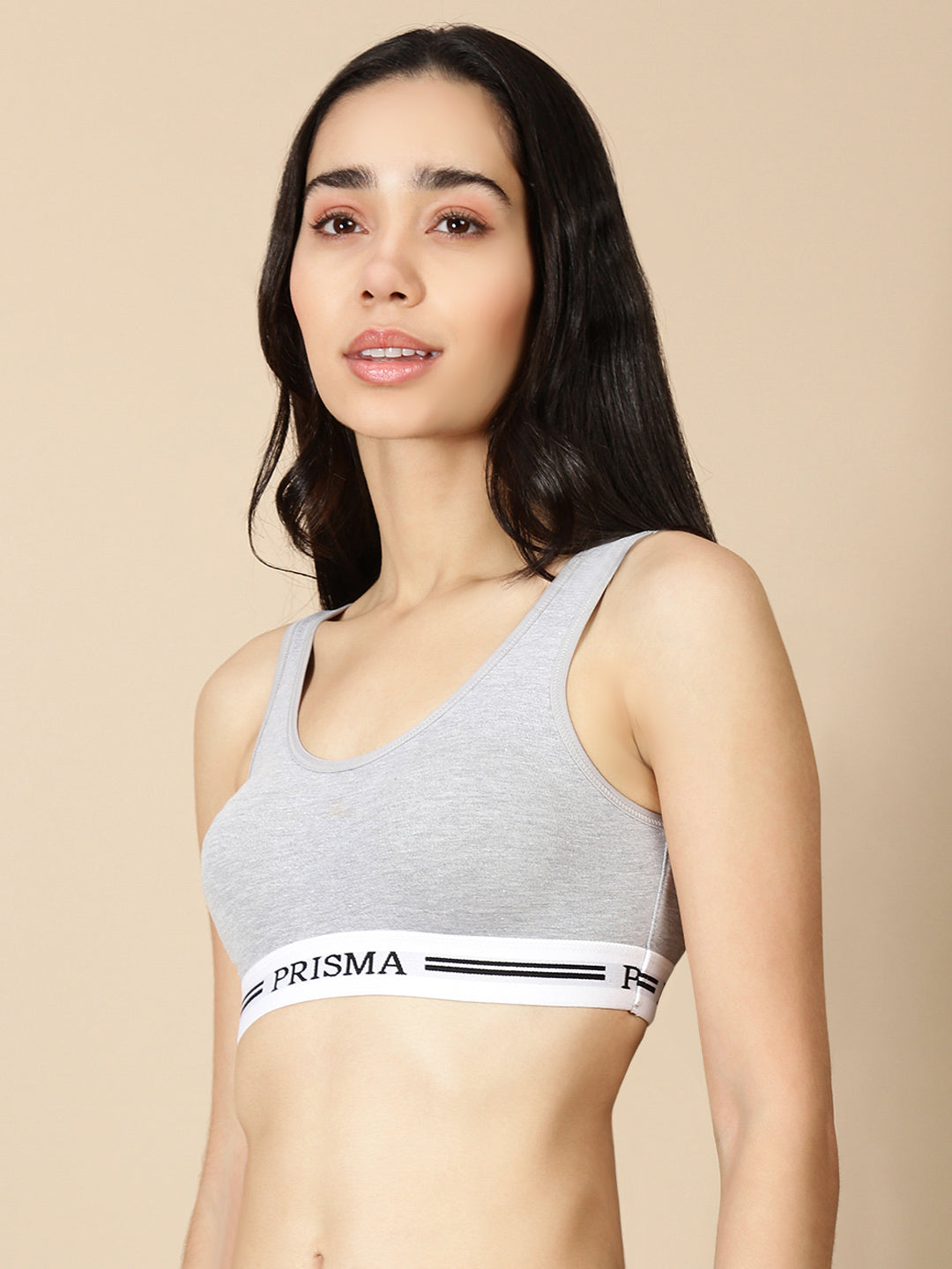 Sporty(Moulded Sports Bra)-Grey Melange