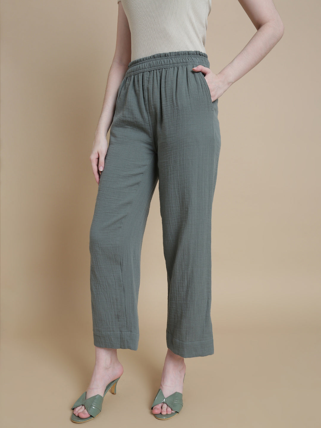 Prisma | Muslin Pant - Privé Collection by Prisma - Sea Green Fashion Wears