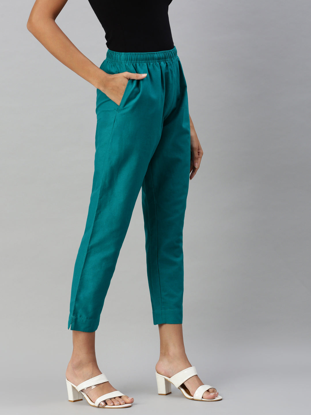 Buy Turquoise Cotton Pants | AQSH-006/PSKY43OCT | The loom