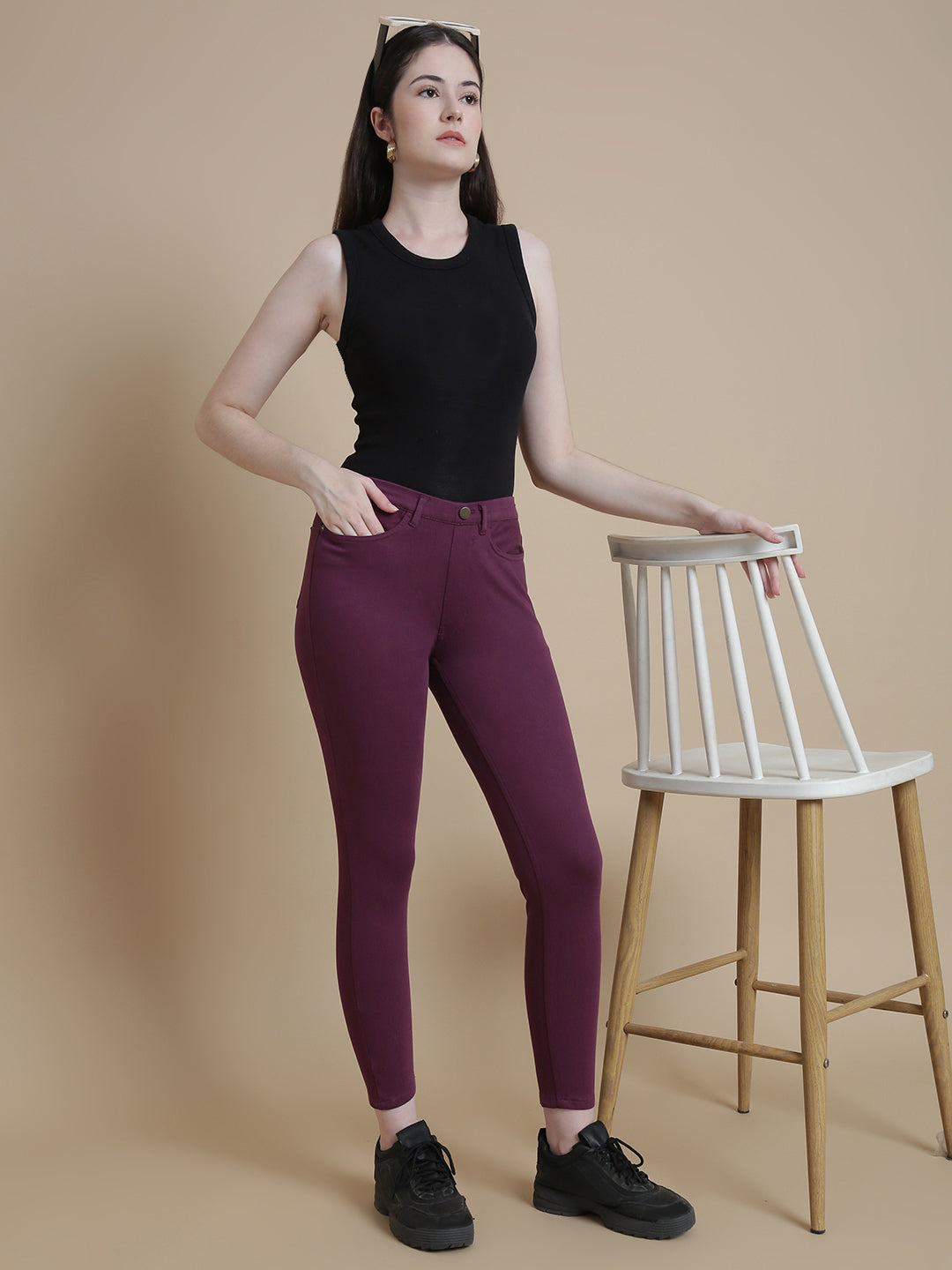Prisma | Color Jeggings Pocket-Grape Jeggings