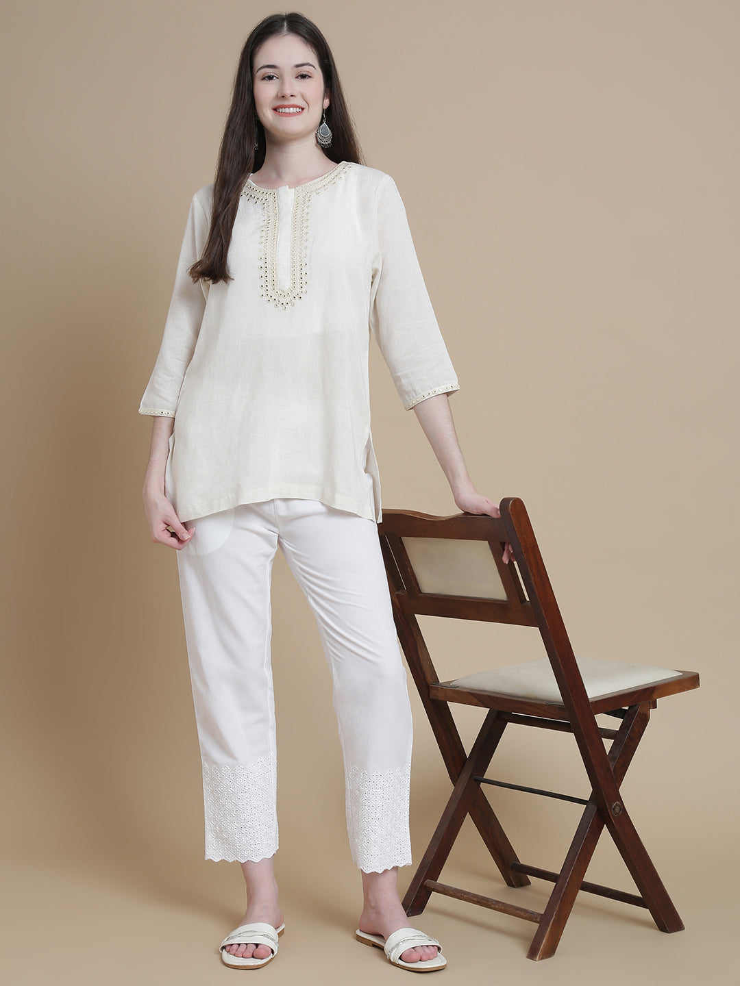 Prisma | Schiffli Pant - White Design 3 Fashion Wears