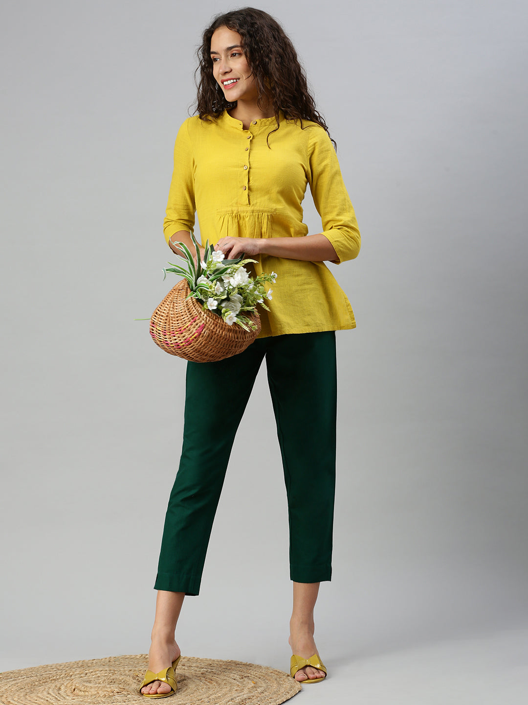 Prisma Woven Kurti Pant-Bottle Green 1