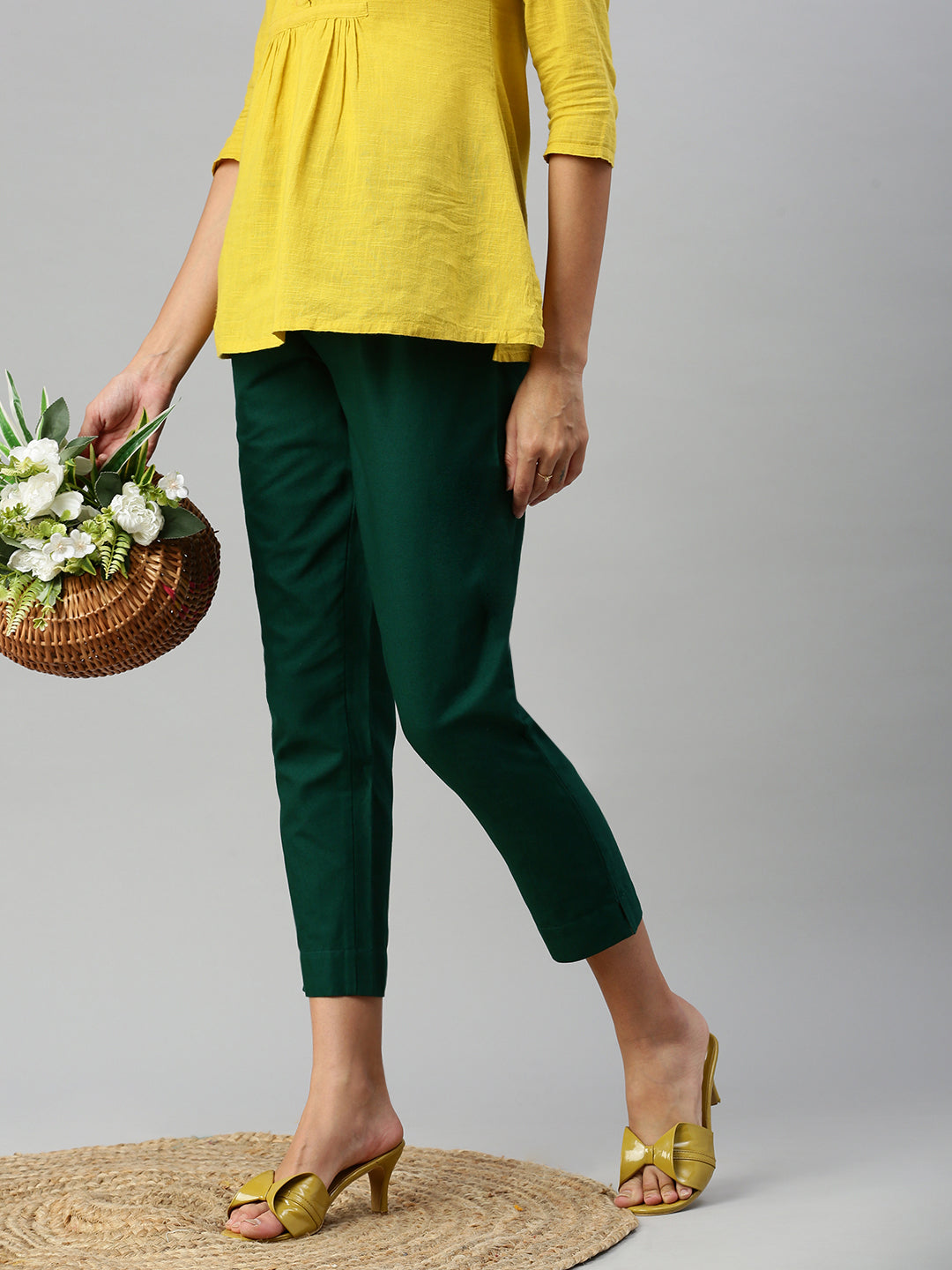 Prisma | Woven Kurti Pant-Bottle Green Fashion Wears