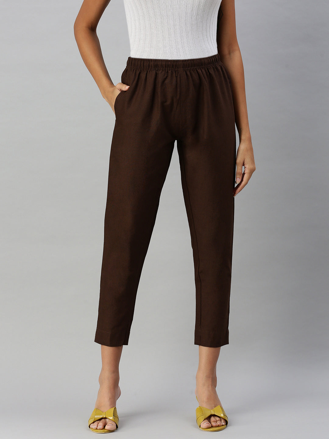 Shop Woven Kurti Pant-Brown 1