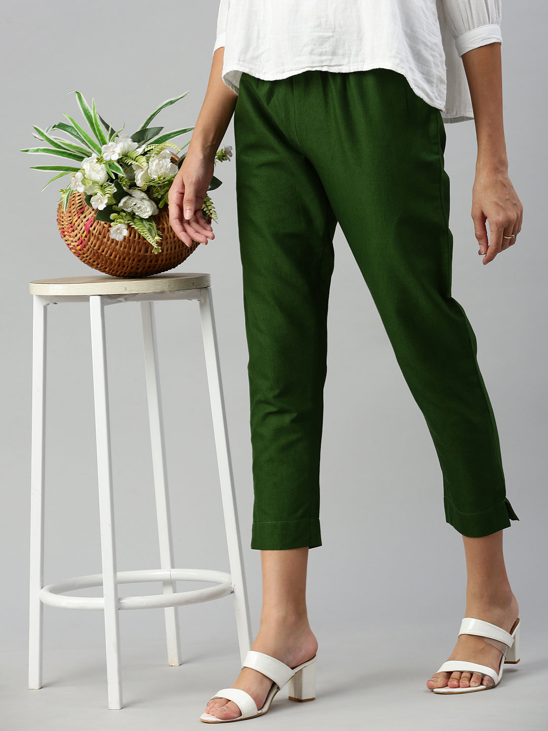 Shop Woven Kurti Pant-Forest 3