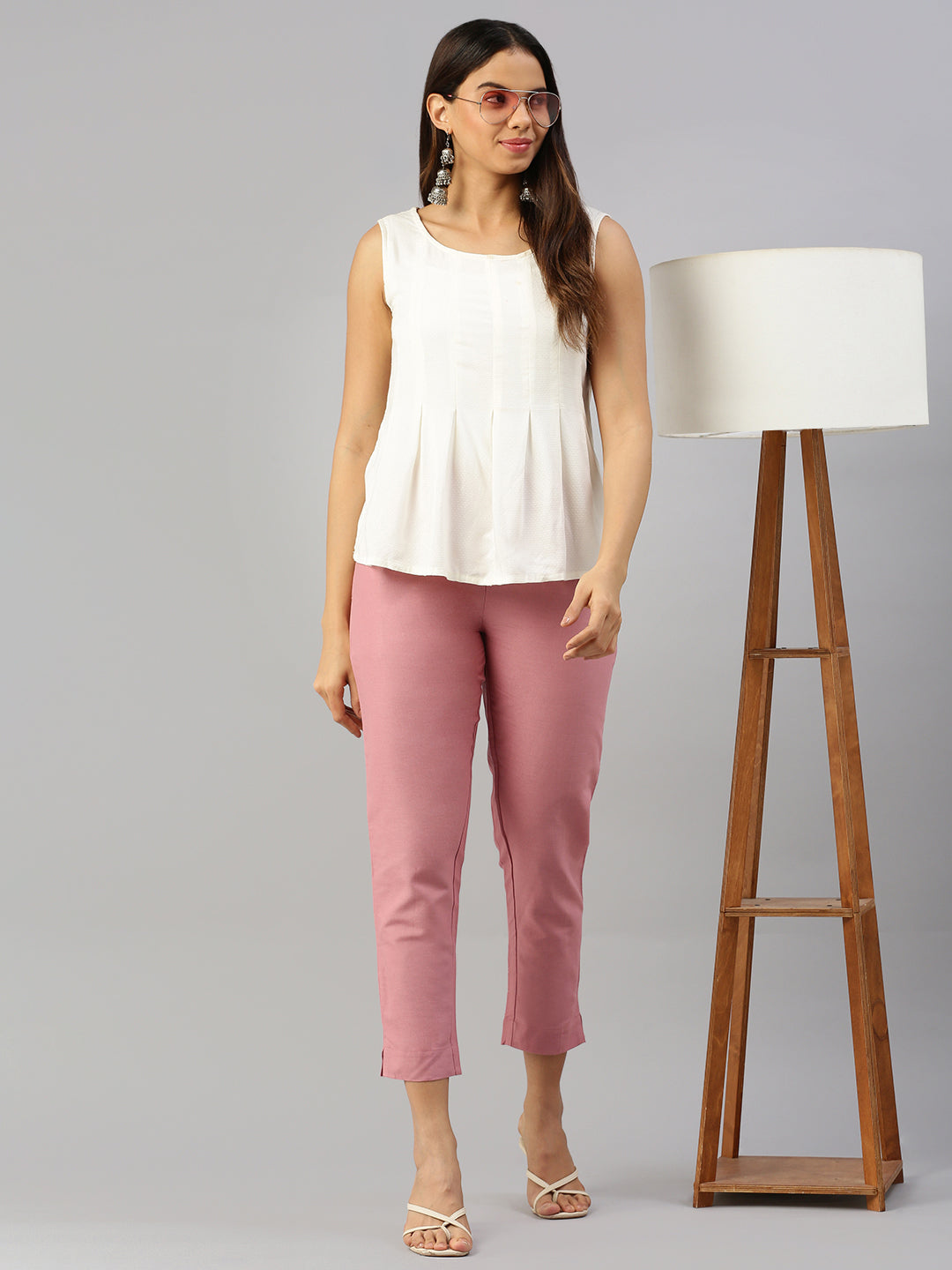 Shop Woven Kurti Pant-Mauve. 1