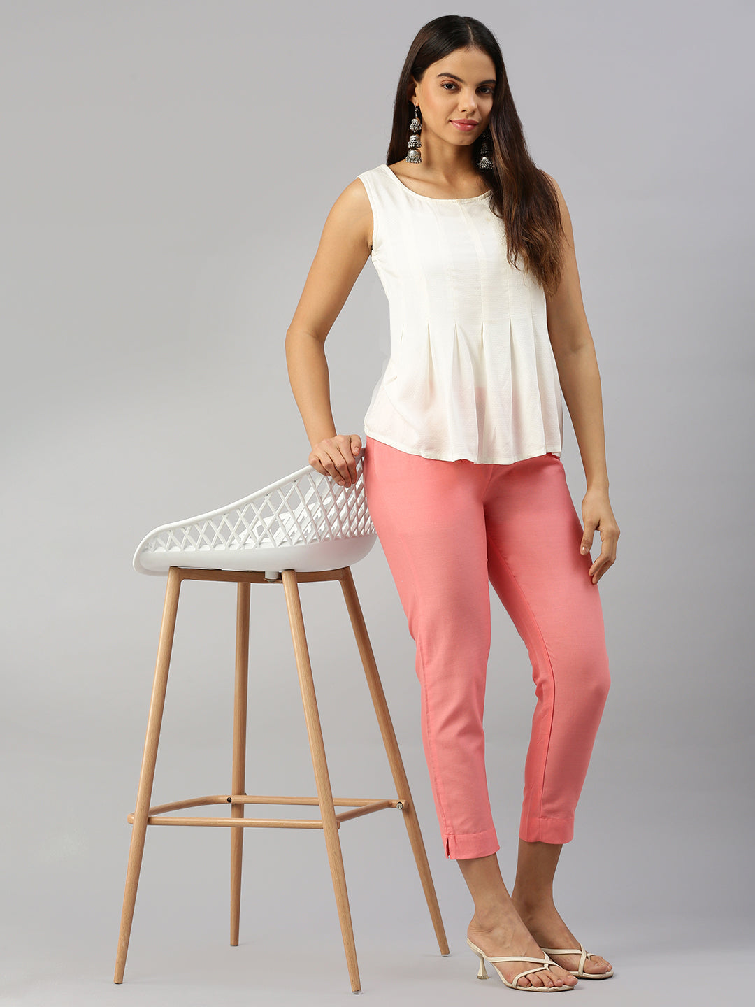 Buy Woven Kurti Pant-Peach 2