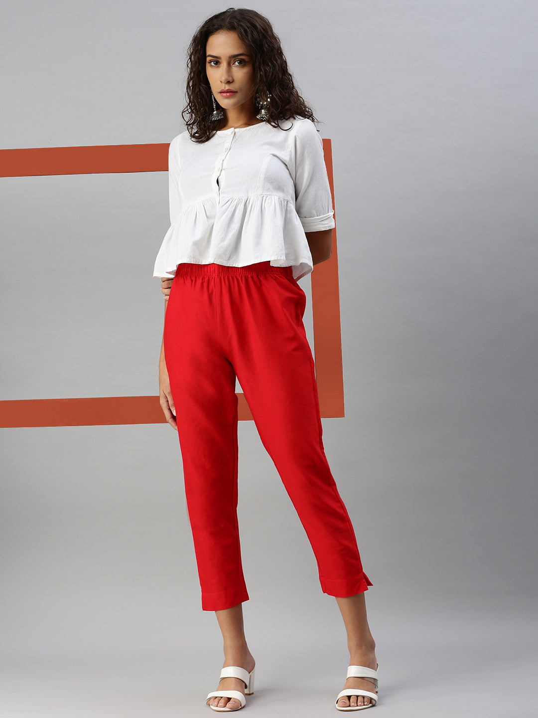 Prisma Woven Kurti Pant-Red