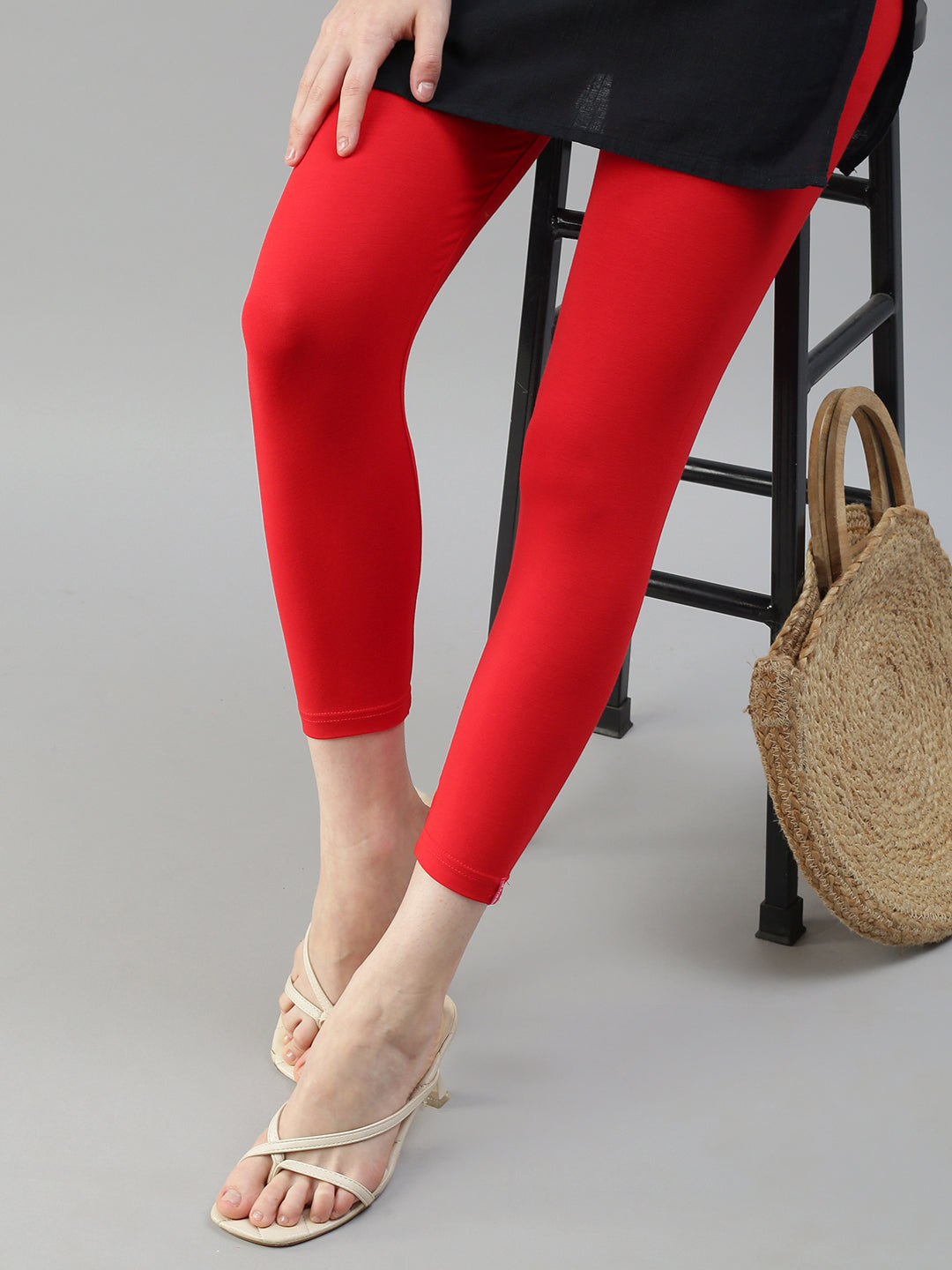 Cuff Length Leggings-Red