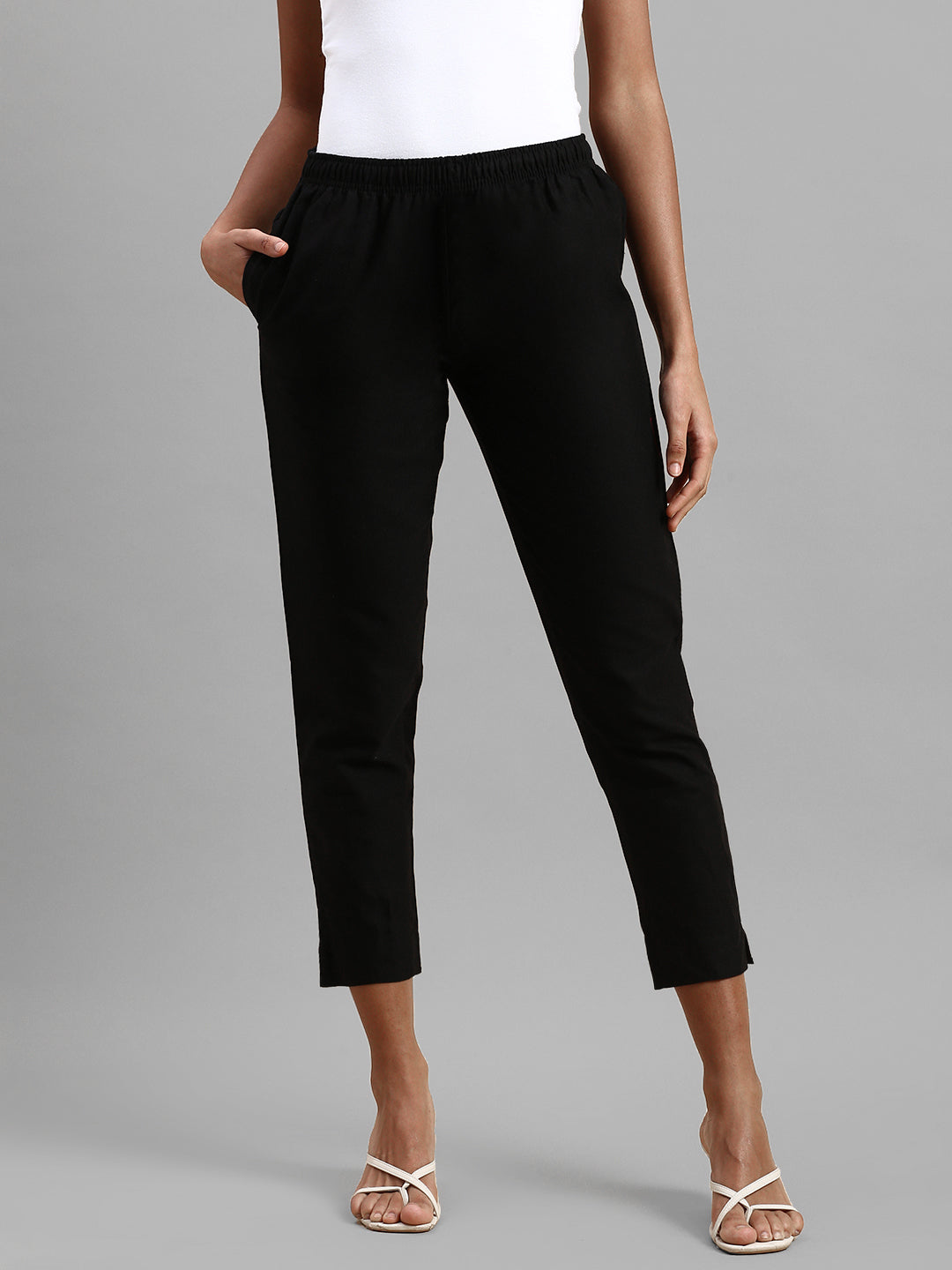 Ponte Stovepipe Pant in Black with Extended Tab Waistband and Zipper – KAL  RIEMAN