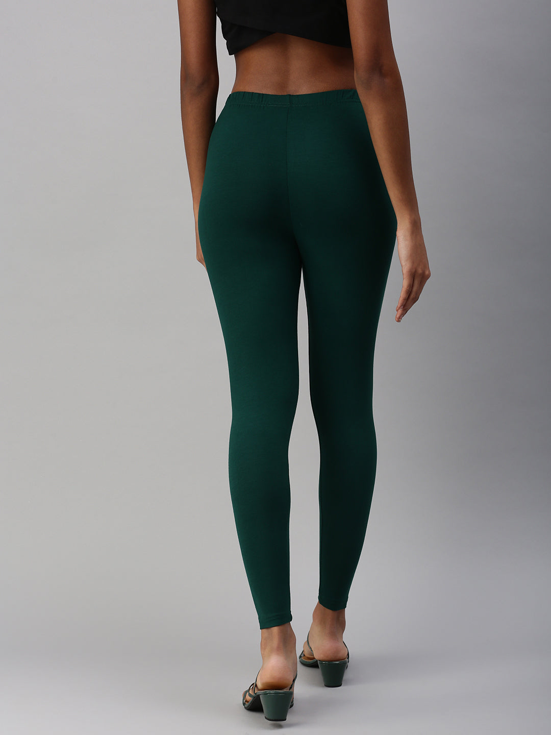 Buy Dark Green Solid Cotton Tights Online - W for Woman