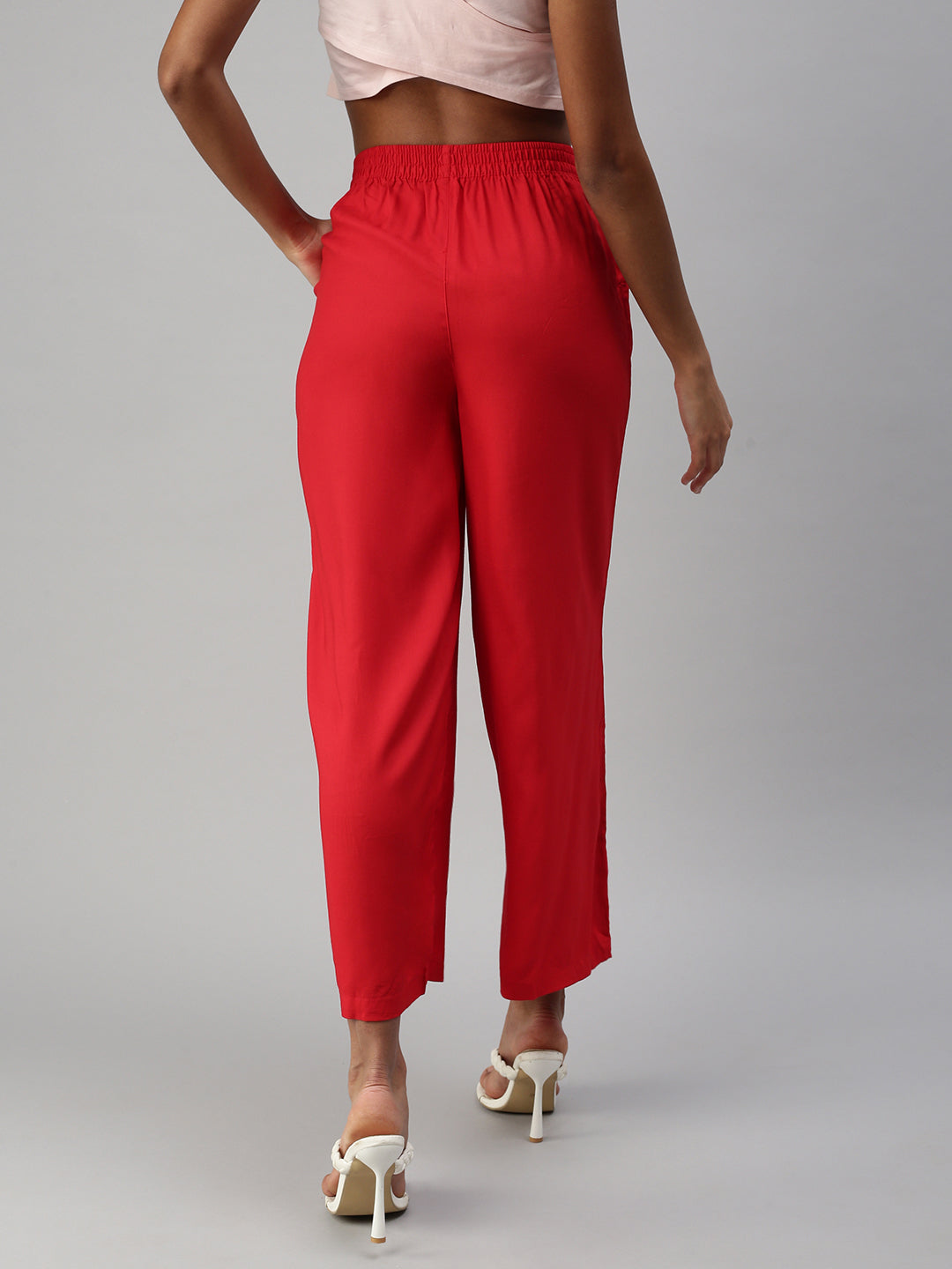 Wide belted trousers - Bright red - Ladies | H&M IN