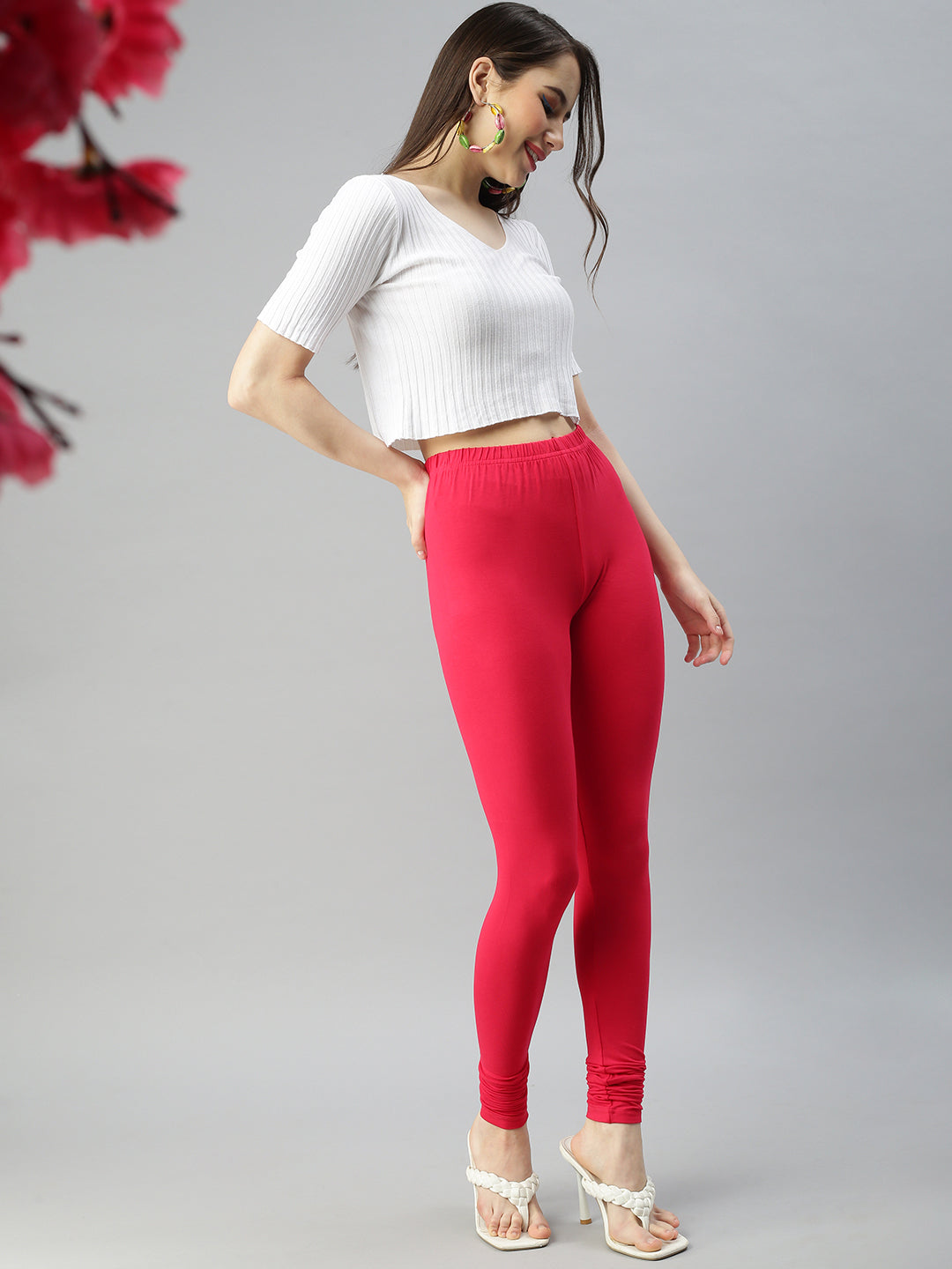 Hosiery Cotton Churidar Sayonara Ladies Red Plain Legging, Size: S