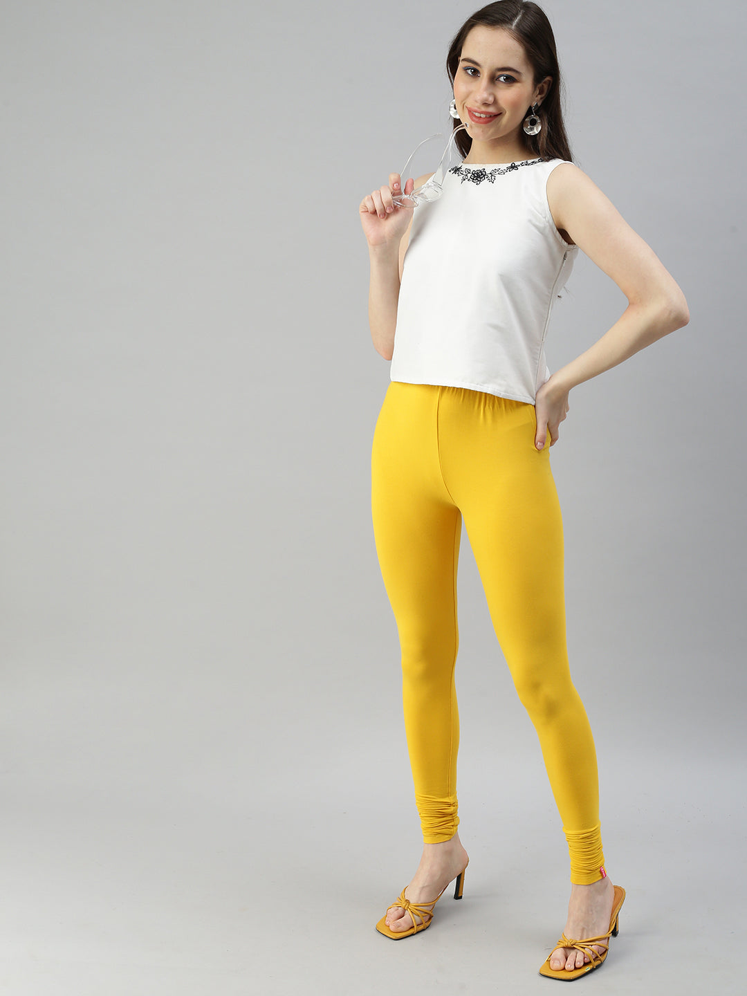Buy Kanna Fabric Women Mid Rise Cotton Churidar Length Leggings - M-White Lemon  YELLOW-30 at Amazon.in