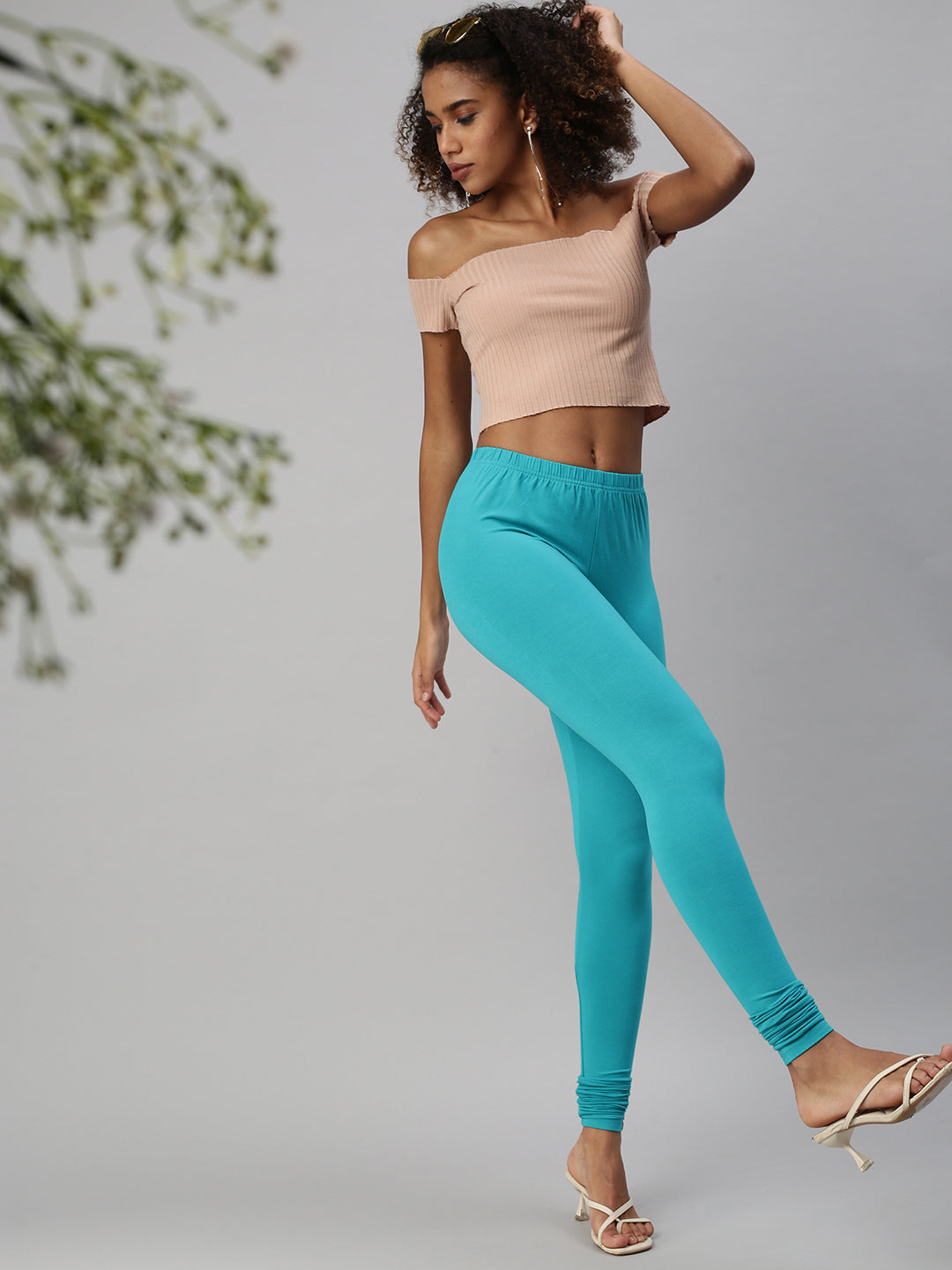 Turquoise Blue Solid Ankle Length Legging - VALLES365 by S.C. - 4144986