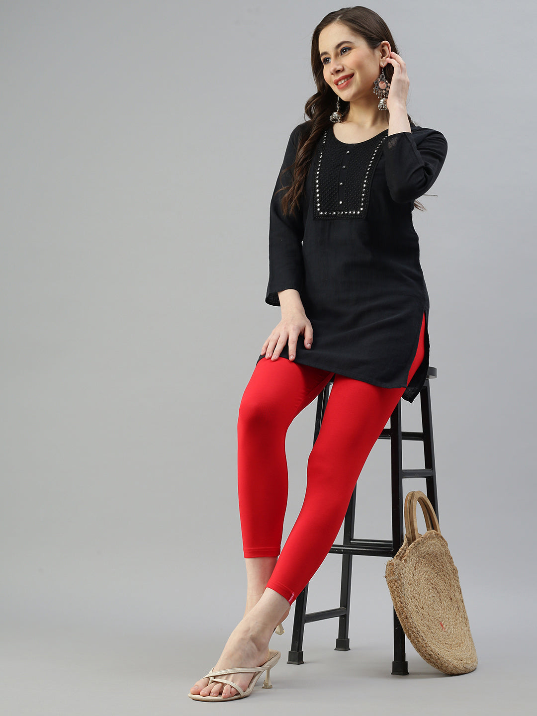 Shop Prisma's Red Cuff-Length Leggings for Comfortable Style