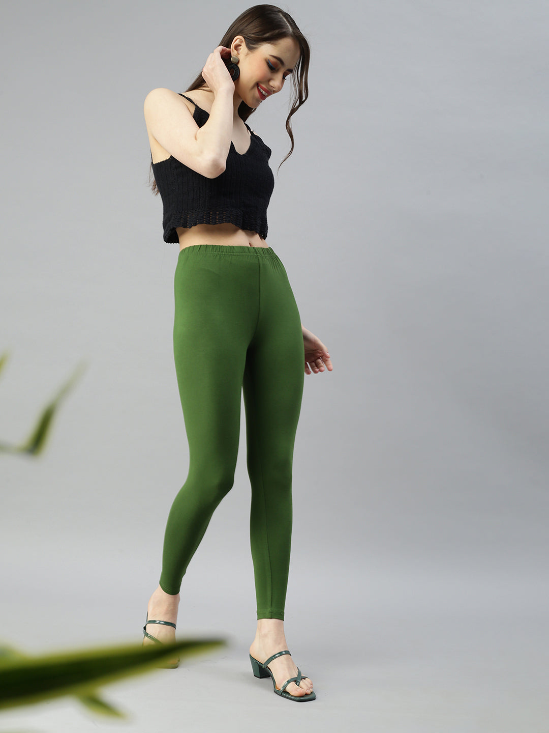 Forest Green color cotton lycra premium leggings stitching-LGD03