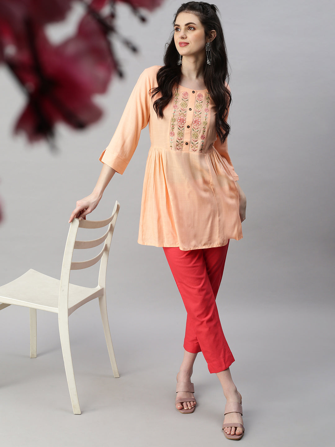 Prisma Woven Kurti Pant-Coral
