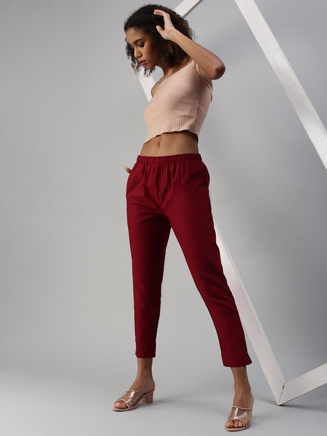 Prisma Woven Kurti Pant-Frenchwine