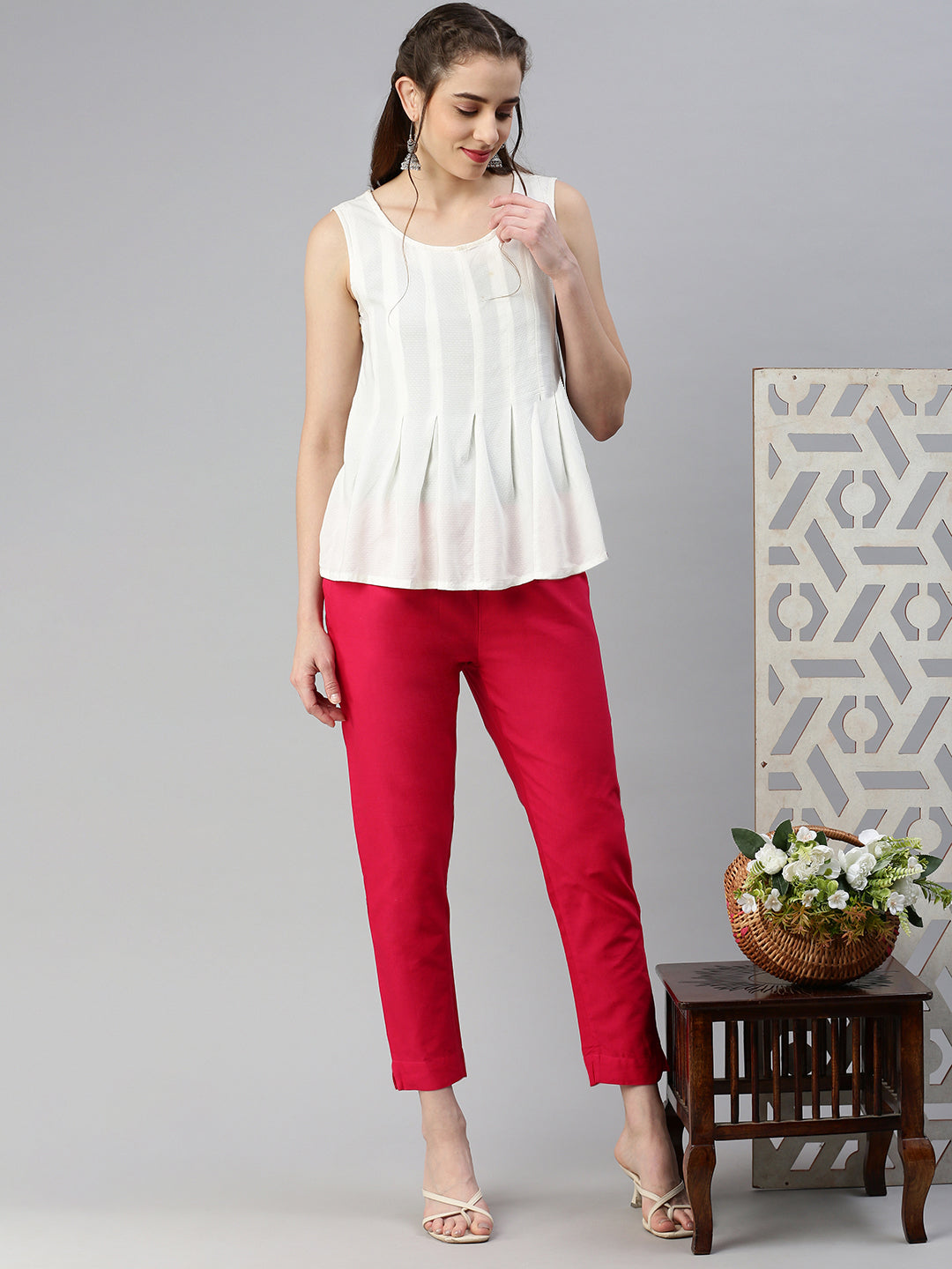 Prisma Woven Kurti Pant-Strawberry