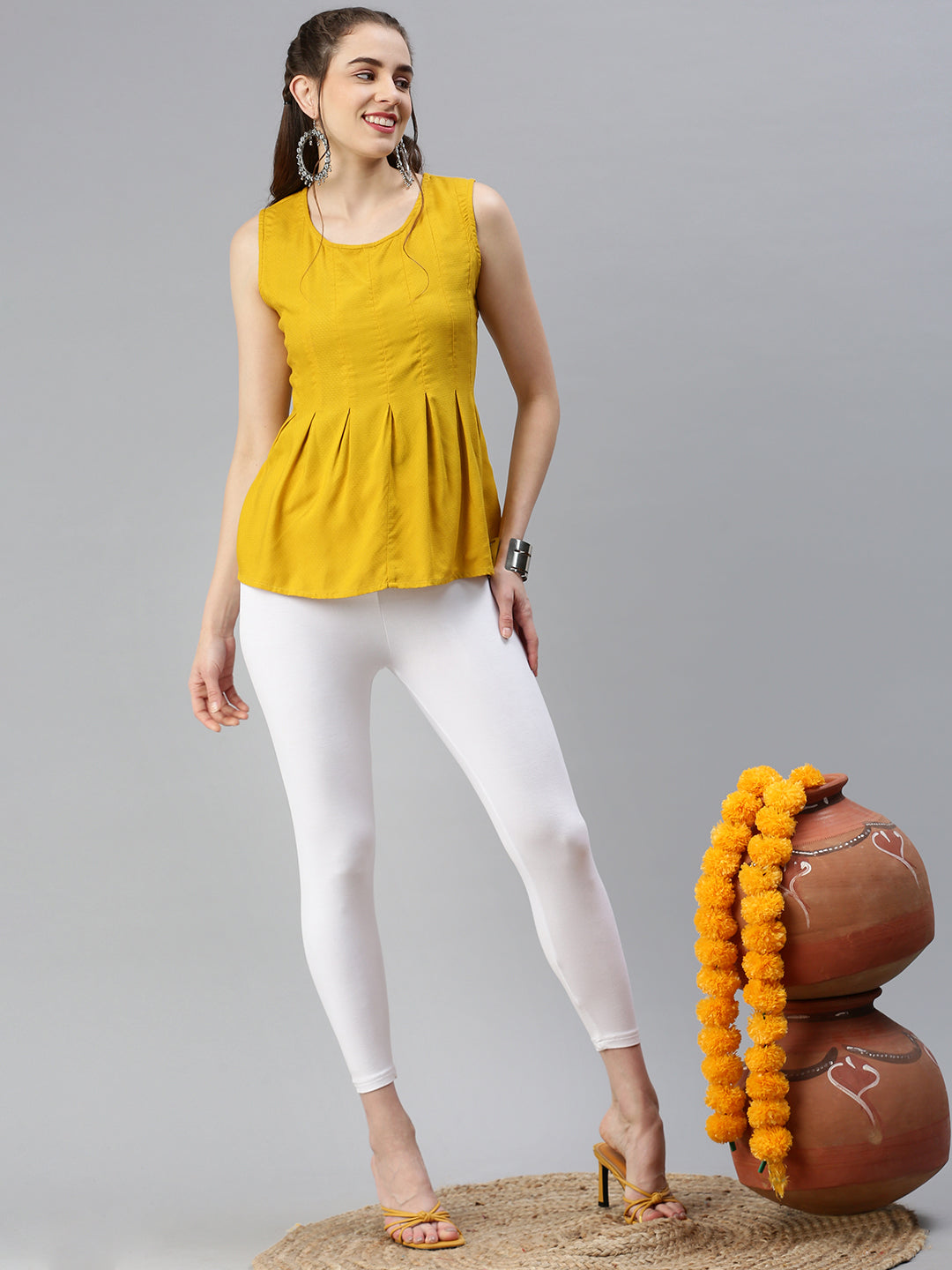Prisma Cuff Length Leggings – White – View 1
